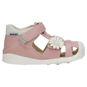 Sandały zabudowane dziewczęce z dwoiny foliowanej z aplikacja w kwiatki Bartek 84418-55