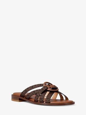 Sandały Erika ze skóry i płótna z nadrukiem w charakterystyczne logo Michael Kors BRĄZOWY (Brązowy)