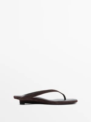 Sandały Japonki Na Średnim Obcasie - Brązowy - Massimo Dutti - Female