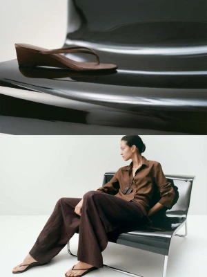 Sandały na koturnie z paskami czekoladowy - Kobieta - - MANGO