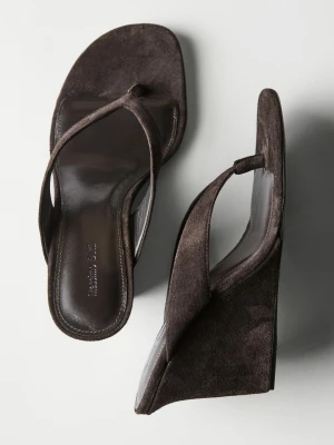 Sandały Na Koturnie Ze Skóry Zamszowej - Brązowy - - Massimo Dutti - Kobieta