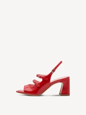 Sandały na obcasie czerwony - TAMARIS