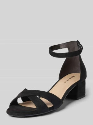 sandały na obcasie z imitacja skóry welurowej tamaris