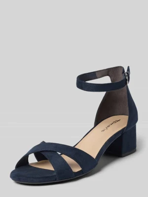 sandały na obcasie z imitacja skóry welurowej tamaris