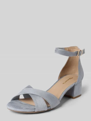 sandały na obcasie z imitacja skóry welurowej tamaris