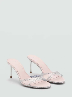 Sandały na obcasie z paskami ze strasu srebrny - Kobieta - - MANGO