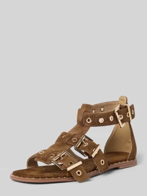 Sandały na obcasie ze skóry z nitami Alma en Pena