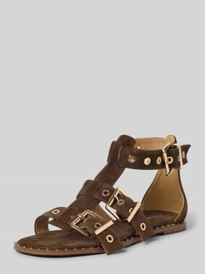 Sandały na obcasie ze skóry z nitami Alma en Pena