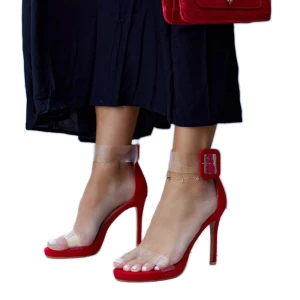 Sandały na szpilce z transparentną cholewką Janan czerwone