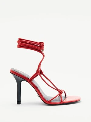 Sandały New Square z paskami na krzyż i obcasem nappa PATRIZIA PEPE