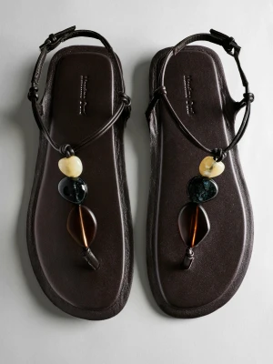 Sandały Płaskie Z Kamieniami - Brązowy - Massimo Dutti - Female