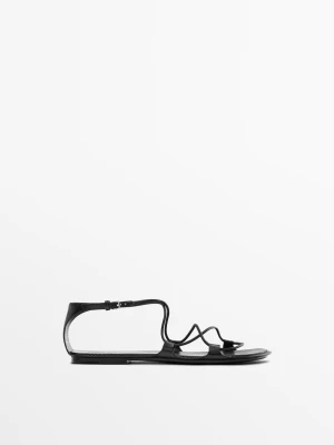 Sandały Płaskie Z Paskami - Czarny - - Massimo Dutti - Kobieta