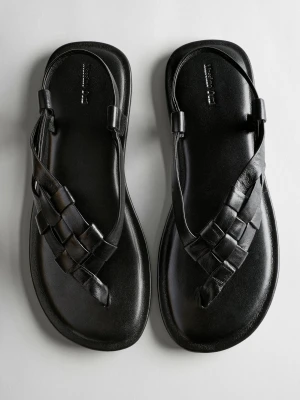 Sandały Płaskie Z Plecionej Skóry - Czarny - Massimo Dutti - Female