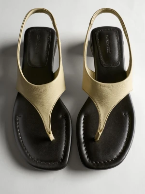 Sandały Skórzane Na Grubym Obcasie - Surowy - Massimo Dutti - Female