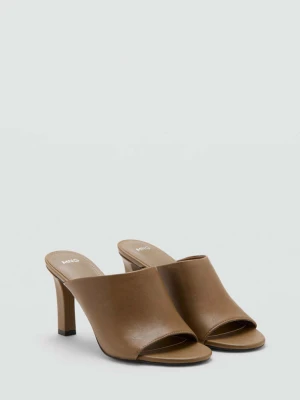 Sandały skórzane na obcasie khaki - Kobieta - - MANGO