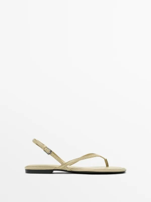 Sandały Skórzane Na Płaskiej Podeszwie - Surowy - Massimo Dutti - Female