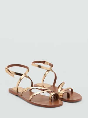 Sandały skórzane z falowanym brzegiem złoty - Teen - - MANGO TEEN