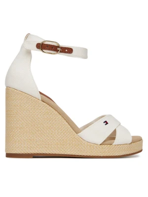 Sandały Tommy Hilfiger Flag High Wedge Espad Crisscross FW0FW08661 Écru Kremowy