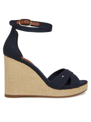 Sandały Tommy Hilfiger Flag High Wedge Espad Crisscross FW0FW08661 Granatowy