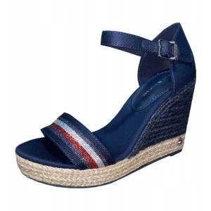 Sandały Tommy Hilfiger Grosgrain High Wedge Sandal FW0FW05254 niebieskie