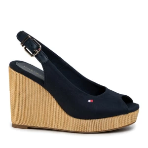 Sandały Tommy Hilfiger Iconic Elena Sling Back Wedge FW0FW04789 Granatowy