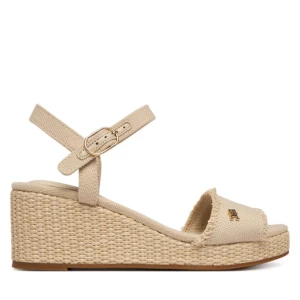Sandały Tommy Hilfiger Mid Woven Wedge Espad Fringe FW0FW09470 Beżowy