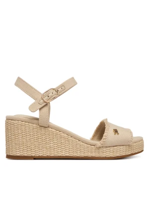 Sandały Tommy Hilfiger Mid Woven Wedge Espad Fringe FW0FW09470 Beżowy
