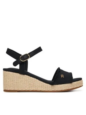 Sandały Tommy Hilfiger Mid Woven Wedge Espad Fringe FW0FW09470 Czarny