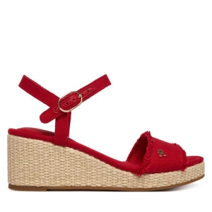 Sandały Tommy Hilfiger Mid Woven Wedge Espad Fringe FW0FW09470 Czerwony