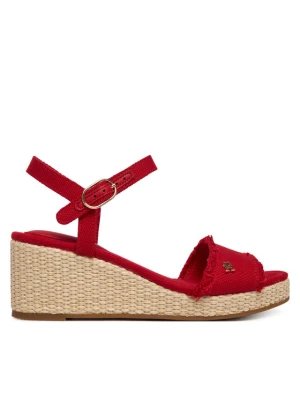 Sandały Tommy Hilfiger Mid Woven Wedge Espad Fringe FW0FW09470 Czerwony