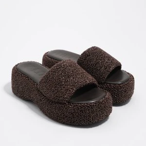 Sandały wysoka platforma tkanina czekoladowe BIMBA Y LOLA