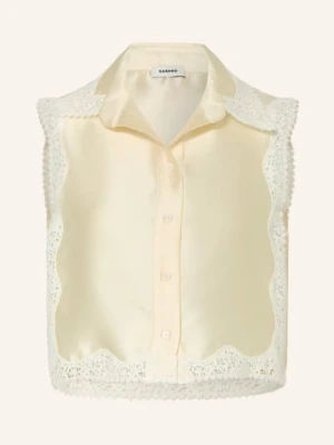 Sandro Bluzka Z Satyny Z Koronką weiss