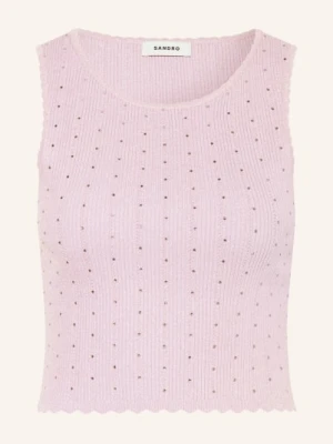 Sandro Dzianinowy Top Z Kamieniami Ozdobnymi lila