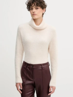 Sandro Ferrone sweter z dodatkiem alpaki damski kolor beżowy z golfem S9YBFNOME