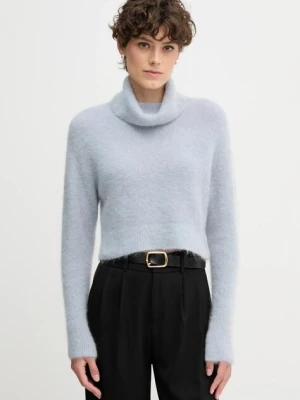 Sandro Ferrone sweter z dodatkiem alpaki damski kolor niebieski z golfem S9YBFNOME