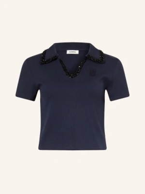 Sandro Koszulka Polo Z Dżerseju Z Kamieniami Ozdobnymi blau