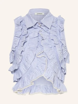 Sandro Krótka Bluzka Z Falbanami blau