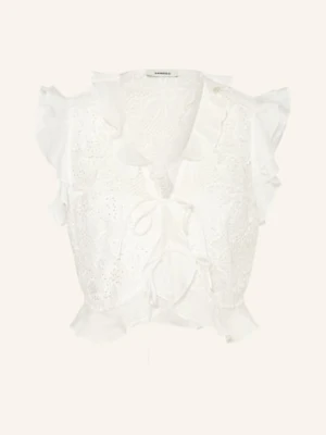 Sandro Krótka Bluzka Z Koronką I Kamieniami Ozdobnymi weiss