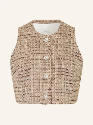 Sandro Krótka Kamizelka Z Tweedu Z Błyszczącą Przędzą braun