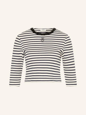 Sandro Krótka Koszulka Z Kamieniami Ozdobnymi I Rękawami 3/4 blau