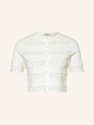Sandro Krótki Kardigan Z Ozdobnymi Perełkami weiss