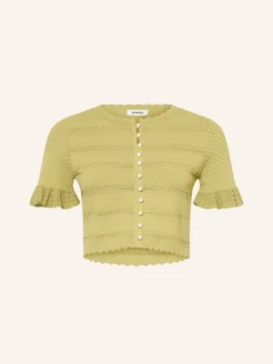 Sandro Krótki Sweter Z Falbanami I Kryształkami gruen