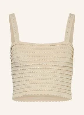 Sandro Krótki Top Z Dzianiny Z Ozdobnymi Kamykami beige