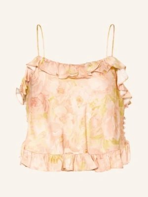 Sandro Satynowy Top Z Falbanami pink