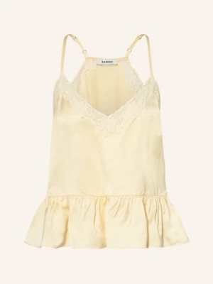 Sandro Satynowy Top Z Koronką gelb