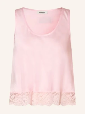 Sandro Satynowy Top Z Koronką rosa