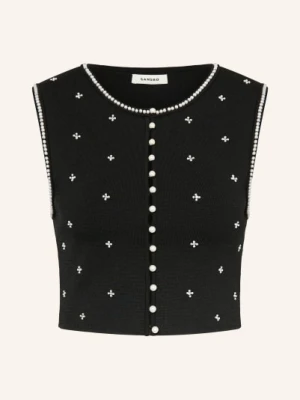 Sandro Sweter Z Dzianiny Z Ozdobnymi Perełkami schwarz