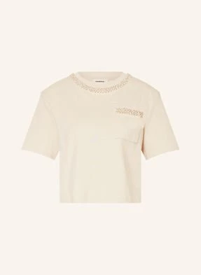 Sandro T-Shirt Z Ozdobnymi Kamykami I Ozdobnymi Perełkami beige