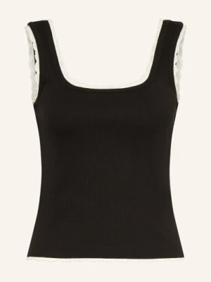 Sandro Top Z Koronką I Kamieniami Ozdobnymi schwarz