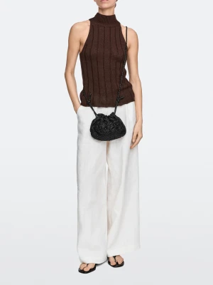 Saszetka Z Makramy Ze Skóry Nappa - Czarny - Massimo Dutti - Female